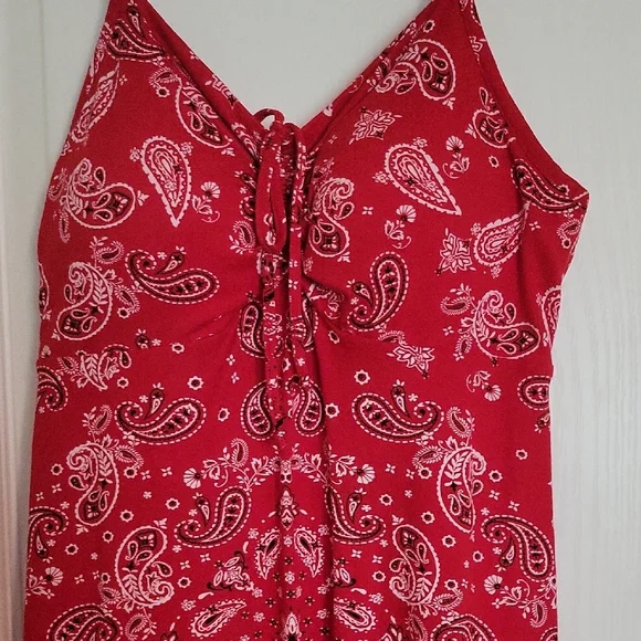 Red Bandana Print Handkerchief Hem Dress | Size M (7–9) | Boho Summer Vibes - Picture 10 of 12